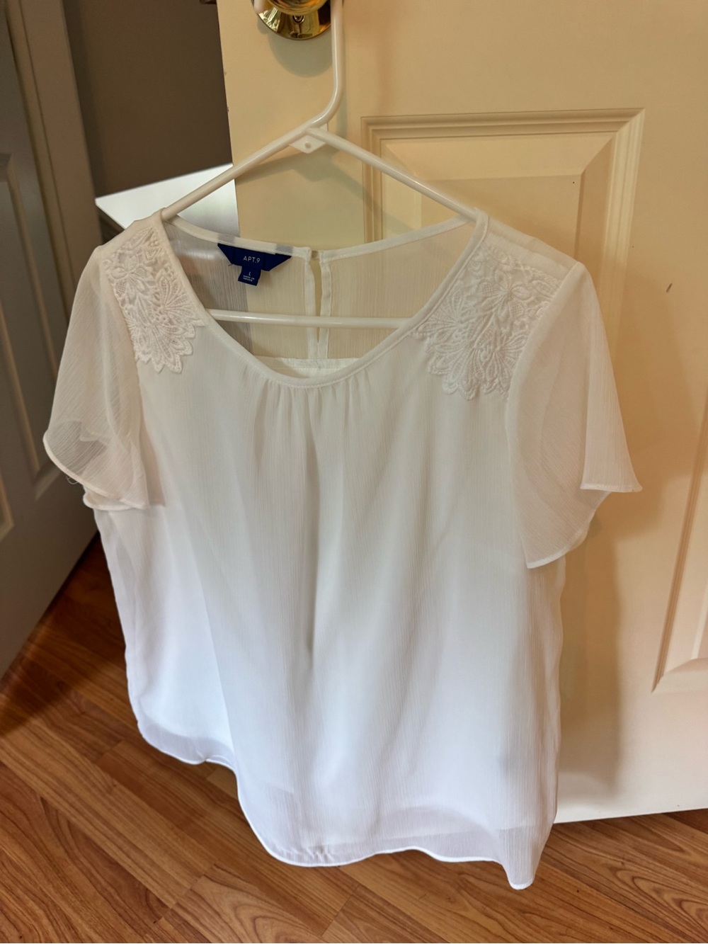 Apt. 9 White Flutter Sleeve Blouse with Embroidered Shoulders